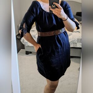 👗 Navy 100% Linen Dress